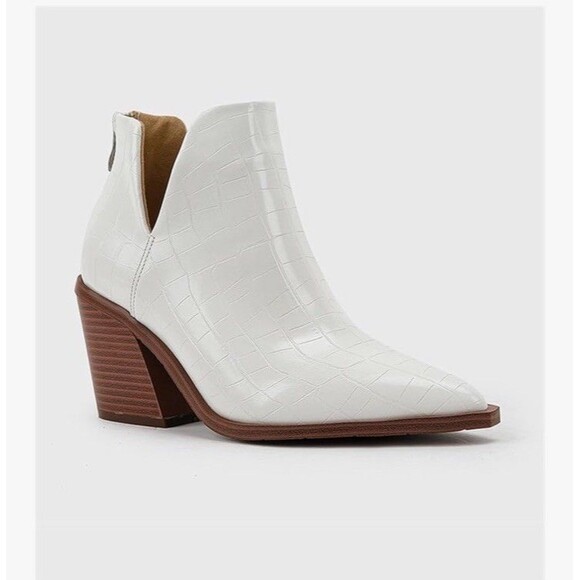 Womens Slip on Ankle Boots V Cutout Pointed Toe Chunky Mid Heel Booties Size 8.5 - Picture 5 of 13